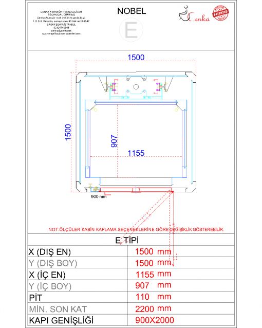  EV ASANSÖRÜ ÖLÇÜLERİ (E TİPİ)NOBEL